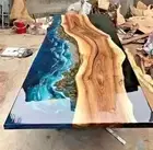 Walnut Epoxy Ocean Table | Live Edge Dining Epoxy Resin Table | Furniture Decor