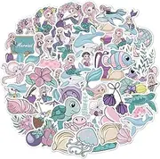TAVVKE Mermaid Stickers - 50 Cute Waterproof Vinyl Decals for Boys, Girls, Teens, Kids. Use on Laptop, Phone, Water Bottle, Tablet, Luggage, Bike, Cup, Scrapbook, Flask, Mug