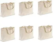 TJHypenete 6Pcs Multipurpose Blank Cloth Bags, 42x32x10 cm Large Canvas Tote Bags, Reusable Grocery Bags with Long Handle, Plain Tote Bag, Economical Cotton Shopping Bag for DIY Painting Gift Bags