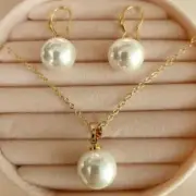 Fashion 12MM White Shell Pearl Pendant Earring Set Unisex Choker Charm Men