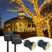 TheaPro Solar Fairy Lights Outdoor, 2 Pack 12M/39FT Total 24M/79FT 200 LEDs Christmas Solar String Lights with 8 Lighting Modes IP65 Waterproof for Outside Tree Party - Warm White