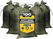 Empty Sandbags Military Green with Ties 14" x 26" - Woven Polypropylene Sand Bags, Sandbags for Flooding, Sand Bags Flood Protection