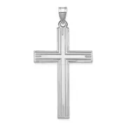 14k White Gold Solid Laser Etched Cross Pendant