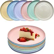 DAPIPIK 6 Pack 6 Inches Wheat Straw Plates, Unbreakable Deep Dinner Plates, Plastic Plates Reusable, Assorted Colors Dinnerware Sets, Microwave & Dishwasher Safe, Healthy for Kids & Adult