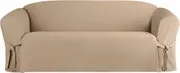 SureFit Heavy Weight Cotton Canvas 1 Piece Sofa Slipcover in Khaki