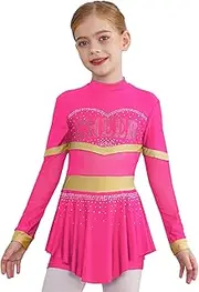 [Hedmy] Girls Cheerleading Uniforms Dress Sparkly Rhinestones Cheer Leader Costume Dance Performance Fancy Dress