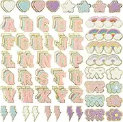 BETIMFAN 156Pcs Chenille Self Adhesive Patches Assorted Style Gold Edge Letter Patches Stickers Easy to Use Multipurpose Hats Patches Stickers for DIY Clothing
