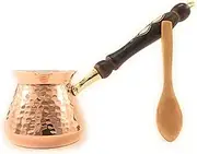 The Silk Road Trade - Acc Series (Medium) - Thickest Solid Hammered Copper Turkish Greek Arabic Coffee Pot/Coffee Maker Cezve Ibrik Briki with Wooden Handle (13 fl oz)