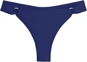 [Colloyes] Women's Low Waisted Thong Bikini Bottoms High Cut Ruched Back Swimsuit Bottoms with Side Metal Rings