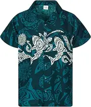 [KAMEHAMEHA] Hawaiian Shirt for Men Funky Casual Button Down Very Loud Shortsleeve Unisex Maori Chest Border Print