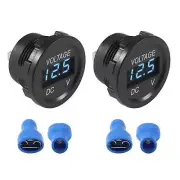 2pcs DC 12V Car Voltage Gauge LED Display Waterproof Voltmeter Digital Round ATV