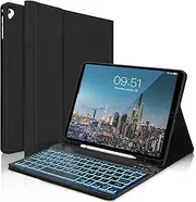 Keyboard Case for iPad 6th/5th Generation 9.7 inch, Slim Folio Smart Case with Pencil Holder for iPad Air 2, Rechargeable, Detachable Wireless Keyboard with 7 Color Backlit for iPad Pro 9.7 - Black