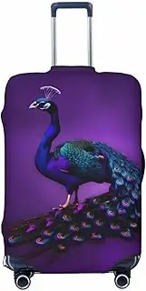 [CADREWY] Purple Peacock pattern Print Travel Suitcase Cover Luggage Protector with Elastic Anti Scratch for Carry On, Black, Small