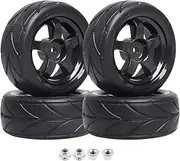 Pre-Glued OD 2.55" 12mm Hex Wheels Rims and Rubber Tires for Traxxas Tamiya HPI HSP Redcat RC 1/10 On Road Racing Car, Set of 4 (Color A)