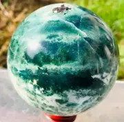 607g Natural Green Aquatic Plant Agate Jasper Sphere Quartz Crystal Ball Healing
