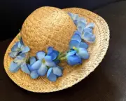 Doll Size Party Dress Up Straw Hat With Blue flower Great Cute Bear Clothing