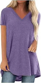 [azrian] Short Sleeve Flowy Summer Shirts Women Tunics or Tops to Wear with Leggings Crewneck/V Neck Tshirts Blouse Plus Size