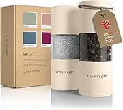 LARS NYSØM Salt and Pepper Grinder Set I Salt and Pepper Mills with Adjustable Ceramic Grinder 2 Pieces I Manual Design Spice Grinder Set I Buttercream
