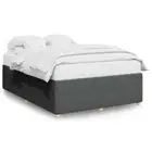 DOUBLE Size Fabric Bed Frame Modern Mattress Base Wood Slats Platform Dark Grey