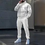 Men's Color Block 2pcs 3D Sweatshirt Sets Tracksuit Hoodie Sweatshirt Long Sleeve Long pants Hooded Casual Daily Athleisure 3D Print Spring Fall Winter White