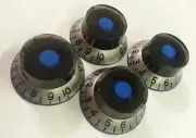 4 Guitar CTS top hat volume / tone knobs. Silver/Black/Blue. JAT C.G.P.