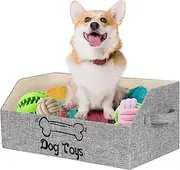 19.7 in Dog Toy Bin, Dog Toy Storage Box Puppy Toy Basket Collapsible Pet Supplies Storage Chest Holder Organizer with Handles for Organizing Dogs Cats Toys Clothes Accessories, Gray