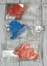 Lot 3 Flintstones Fruity Pebble Orange Blue Dinosuar Stegosaurus Cereal Prize