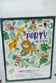 Jungle Themed 43 Piece Party In A Box.. Plates,cups,candle,napkins,cups. Etc