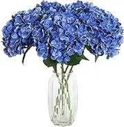 ICBOX 4PCS Real Touch Blue Hydrangea Artificial Flowers 21'' Large Latex Fake Hydrangea Flowers Faux Hydrangea with Stem for Wedding Home Table Centerpieces Indoor Baby Shower Decorations (Royal Blue)