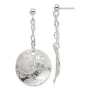 Sterling Silver Polished & Textured Fancy Circle Post Dangle Earrings