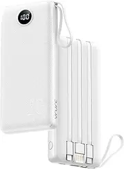 Portable Charger 20000mAh with Built-in 4 Cables, PD 20W Fast Charging Power Bank for iPhone, VRURC Phone Battery Pack USB C Compatible with iPhone 16 15 14 13 12,Samsung Galaxy S25 Series, White
