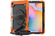 Samsung Galaxy Tab S6 Lite 10.4 inch 2020/2022/2024 Case with Screen Protector Hand Strap Stand & Shoulder Strap-Orange&Black