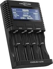 ANSMANN Powerline 4 Ultra AA, AAA, C, D 1.2V Battery Charger For NiMH, NiCd & Li-Ion Round Cell Rechargeable Batteries with USB Port | With UK & EU Plugs | Fast Charger to Charge & Discharge Batteries