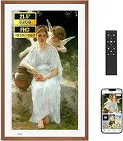 Uhale 21.5" Large Digital Picture Frame with Remote Control, 1920 x 1080 FHD IPS Display Wood WiFi Photo Frames 64GB, Wall Mounted, Auto Rotate, Support USB and SD Card, Instantly Share Photos Videos