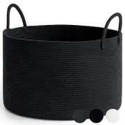 Goodpick Big Woven Rope Laundry Basket, Black Laundry Basket for Blankets,