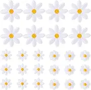 PAGOW 30 Pcs Flower Iron on Patches, Cute Daisy Flower Applique Patch, Sew On Embroidered Applique Sewing Patches for Bags, Jackets, Jeans, Clothes - White (3 Styles)