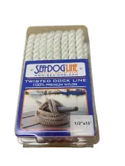 SEADOG White Nylon Twisted Dock Line 1/2"x15' Part# 301112015WH-1
