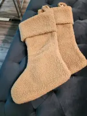 Set of 2 Christmas Stockings with Faux Sherpa Sheepskin in Tan - 20" x 10"