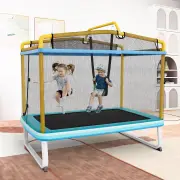 Costway3-in-1 Rectangle Trampoline for Kids with Swing &amp; Horizontal Bar-Yellow