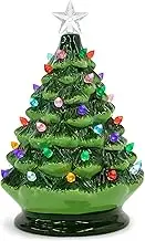 Raz Imports Vintage Green Lighted Ceramic Christmas Tree with Timer 8 Inch