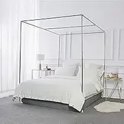 Foreate Canopy Bed Frame Stainless Steel Queen Size Bed Canopy Frame & Bed Poles, Fit for Four-Corner Bed and Mosquito Curtains, Queen (Silver)