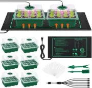 6 Pack Seed Starter Tray Kit with Grow Light and Seedling Heat Mat 72 Green