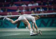 Boris Becker of West Germany in action during the Final of the Da - Old Photo