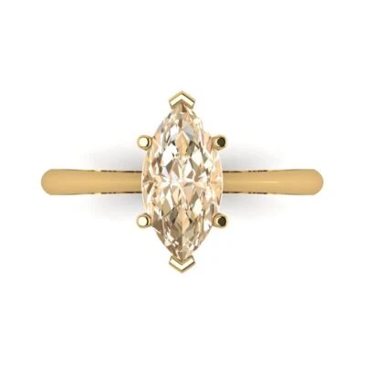 1.5Ct Marquise Cut VVS1 Natural Morganite Solid Gold Solitaire Engagement Ring