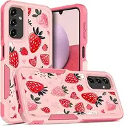 Case for Samsung Galaxy A14 5G Phone Pink Strawberry Samsung A14 Case 6.6 Inch A14 4G LTE Cases 2 in 1 Dual Layer Shock Slim Protective Covers for A14 Phone Cases