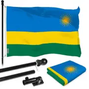 Combo Pack: 6 Ft Tangle Free Aluminum Spinning Flagpole (Black) & Rwanda