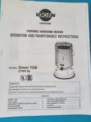 KEROSUN TOYOTOMI OMNI 105N KEROSENE HEATER MANUAL...OWNERS / PARTS & FREE BONUS