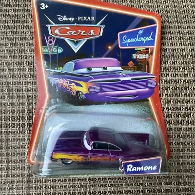 MATTEL DISNEY PIXAR CARS SUPERCHARGED RAMONE 59 IMPALA #16 PURPLE & FLAMES