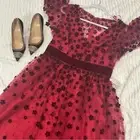 MAC DUGGAL Cranberry red Embellished Butterfly Sleeve Velvet Hem Midi Dress 12