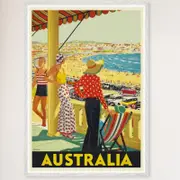 Galrie Vintage Bondi Beach Summer Travel Poster Australian Coastal Charm for Home Décor, White Frame, 70 x 100cm (28 x 40inch)